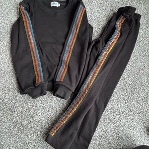 Lola + The Boys Black Kids Matching Set with Rainbow Rhinestone Stripes